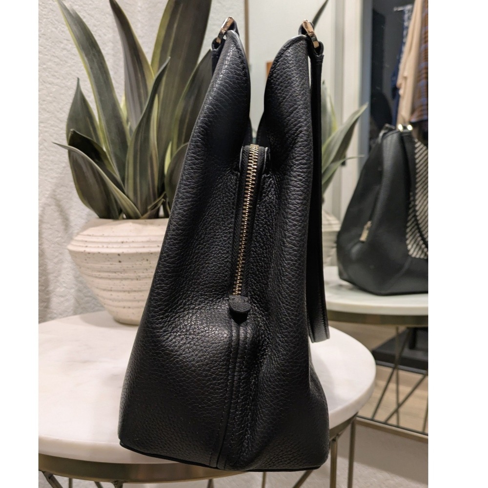 Kate Spade Lena Straw Triple Compartment Shoulder Bag Black Pebbled Leather - Picture 5 of 11